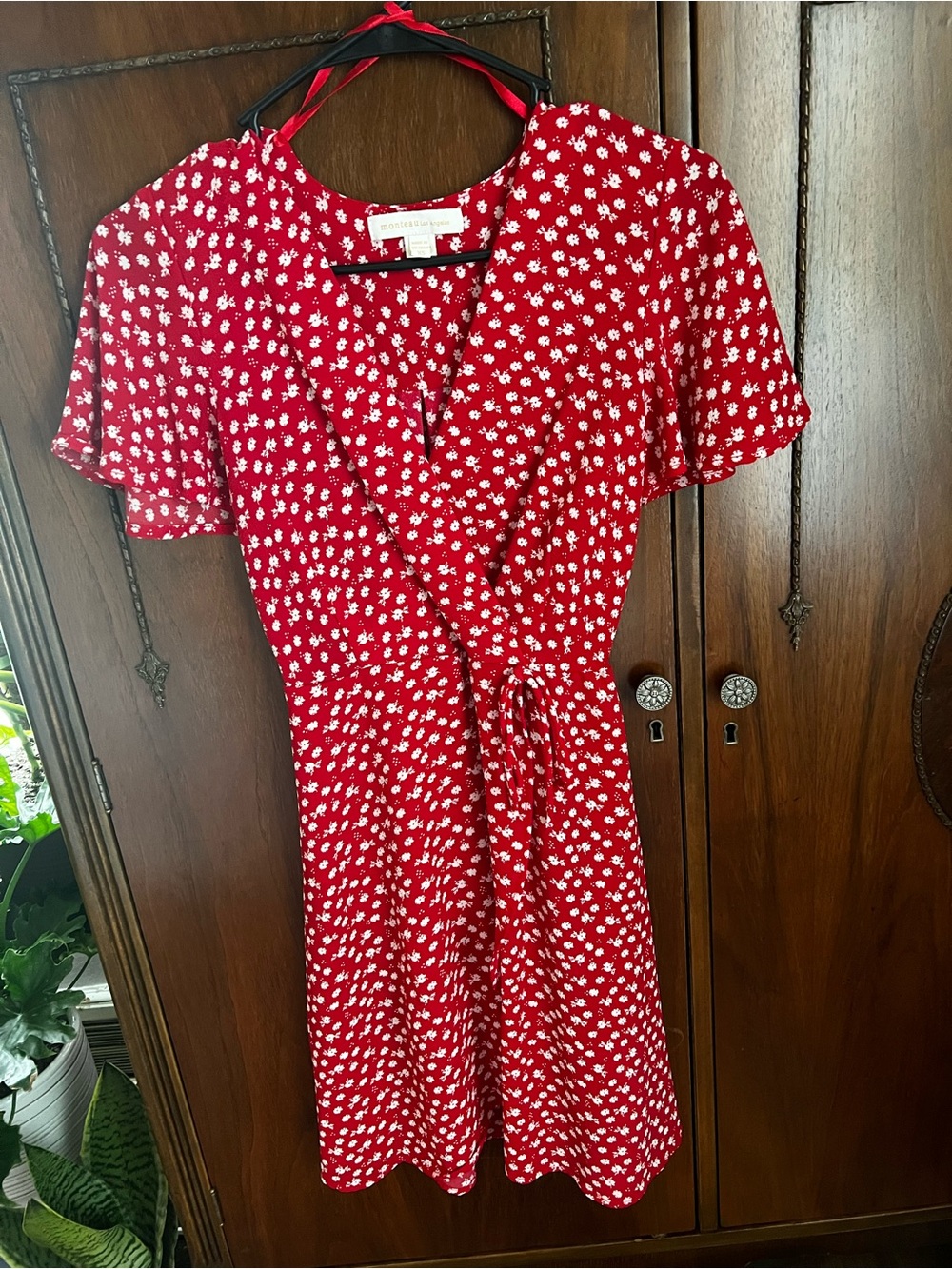 Red Floral Wrap Dress with Tie Waist
